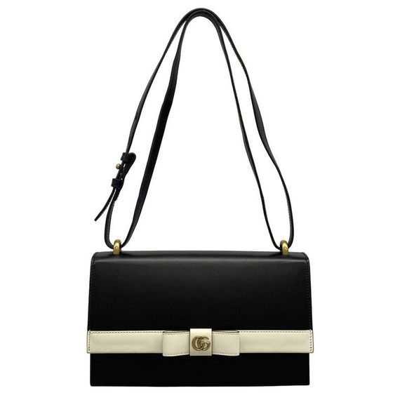 Gucci Shoulder Bag GG Marmont 432680 Black And White Ribbon/ Leather - Picture 1 of 15